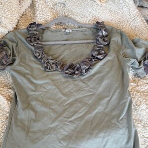 Elegant Olive Green Ruffle Top